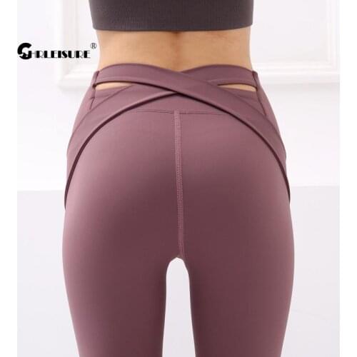 CHRLEISURE Tight Sport Leggings High Waist Hip Lift Cross Belt Running Yoga Pants Elasticity Quick Dry Gym Fitness Sportswear