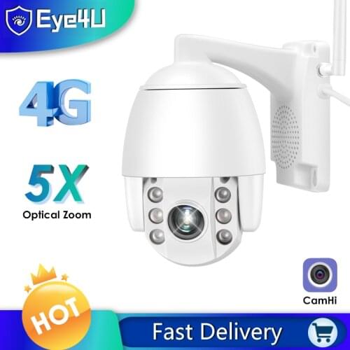 SIM Card 3G 4G IP Camera 1080P 2MP HD Metal Shell Outdoor PTZ Camera 5X Zoom Two Way Audio Waterproof Security Wireless WIFI Cam