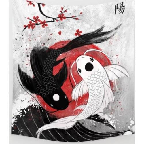 Koi Fish Yin Yang Tapestry Wall Hanging Beach Towel Throw Blanket Picnic Yoga Mat Tapestries Home Decoration