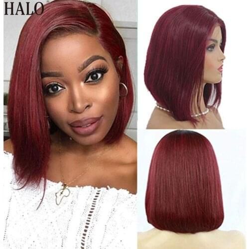 Short Bob Burgundy Wig 13x4 Lace front Human Hair Wig Remy Brazilian hair Straight 150% Short bob wig 99J Full Lace Frontal Wig
