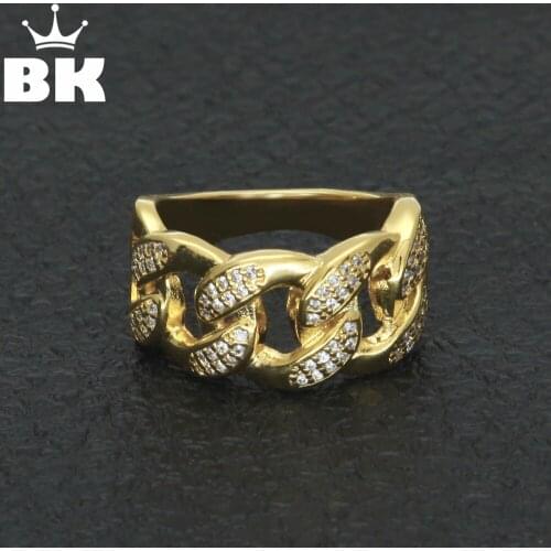Cuban Ring Micro Pave Cubic Zircon Hip Hop Mens Copper Ring Rock Jewelry Gold silver color Plated Punk Jewelry Drop SHipping