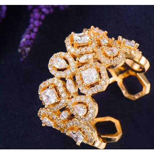 LARRAURI Charms Cubic Zirconia Statement Ring Adjustable Finger Rings Luxury Dubai Nigerian Bridal Engagement Jewelry For Women