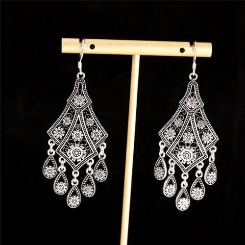 May New Arrived Women Earring Thai Silver Ethnic Flower Style Fashion Vintage Drop Earrings