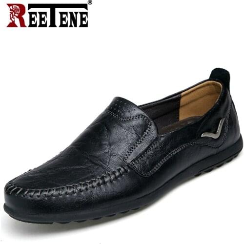 REETENE Leather Men Casual Shoes Breathable Slip-On MenS Loafers Autumn Lazy Shoes For Men Comfortable Male Driving Shoes