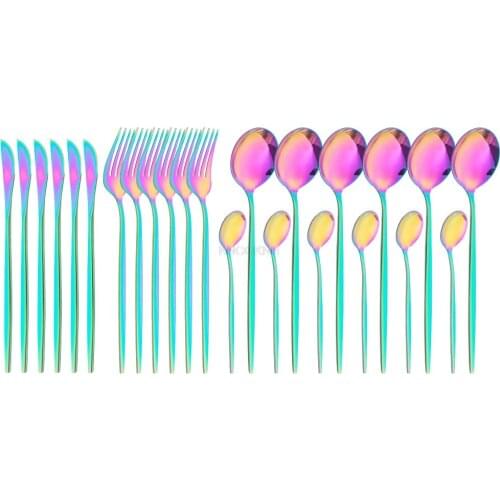 24-piece cutlery set, Portuguese stainless steel cutlery, gold-plated paint, dessert pastry cutlery set