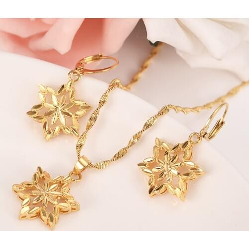 Gold Necklace Earring Set Party Gift vintage flowerJewelry Sets daily wear mother gift DIY charms women girls Fine Jewelry