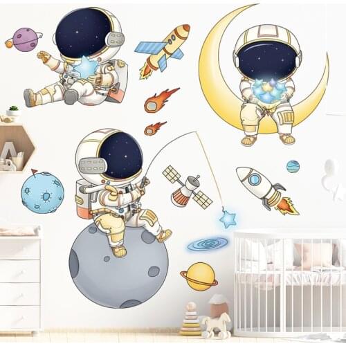 DIY Cartoon Space Astronaut Travel Wall Stickers Baby Kids Room Decor Bathroom Creative Stickers Wall Decals Waterproof Posters