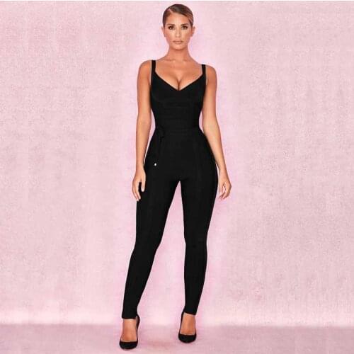 Wholesale new Jumpsuits black Backless high quality V-neck sexy&Club fashion celebrity girl bandage Rompers (L2847)