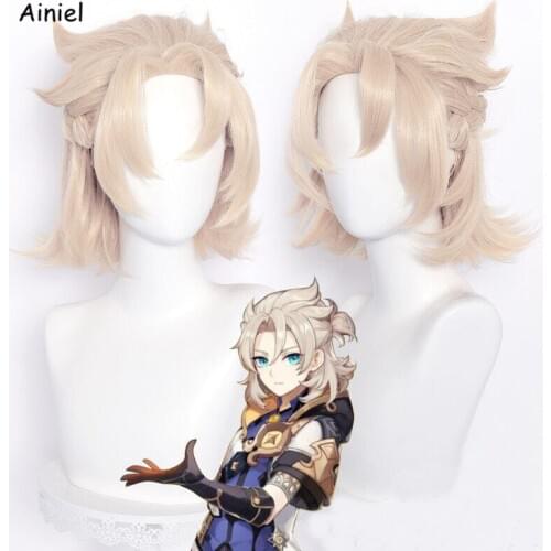 Game Genshin Impact Albedo Cosplay Heat Short Brown Resistant Synthetic Hair Wig Role Play Halloween Party For Women Men