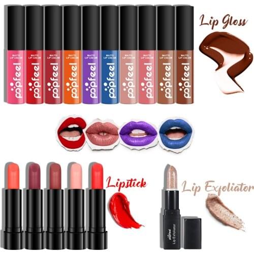 POPFEEL Makeup Set Matte Velvet Lipstick Lip Gloss Lasting Waterproof Lip Stick Moisturizing Exfoliating Lip Scrub Makeup TSLM2
