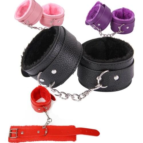 Adjustable Leather Plush Handcuffs Kit Sexy Erotic Accessories BDSM Bondage Flirting Sex Toys For Adults Couples Slave Games