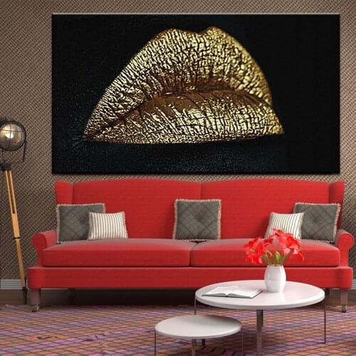 Sexy Girl Gold Lips Canvas Oil Painting Modular Wall Art Picture Home decoration For Living Room 1 Panel HD Printed Poster Frame