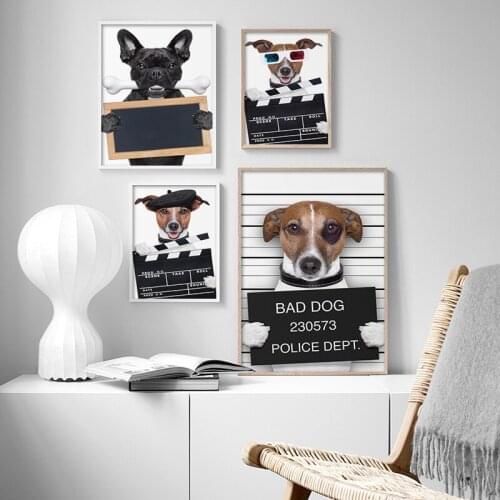 Modern Cartoon Animal Poster and Prints Funny Police Dog Canvas Painting Wall Picture for Pet Store Kids Nursery Room Decoration