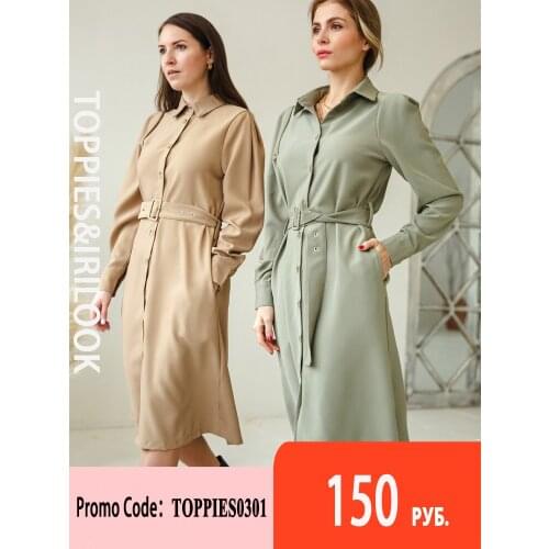 Toppies 2021 Women Shirt Dress Spring Casual Turn-down Collar Belt Long Sleeve Elegant Dresses Fashion Street Style