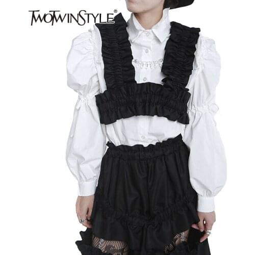 TWOTWINSTYLE Casual Sexy Patchwork Chain Slim Temperament Ruched Vests Female Square Neck Sleeveless Fashion Tops For Women 2021