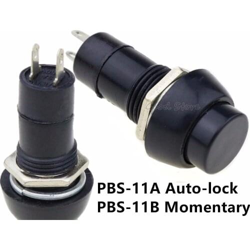 1pcs PBS-11A PBS-11B Black Round Off(On) Momentary/ Auto-lock Push Button Switch SPST