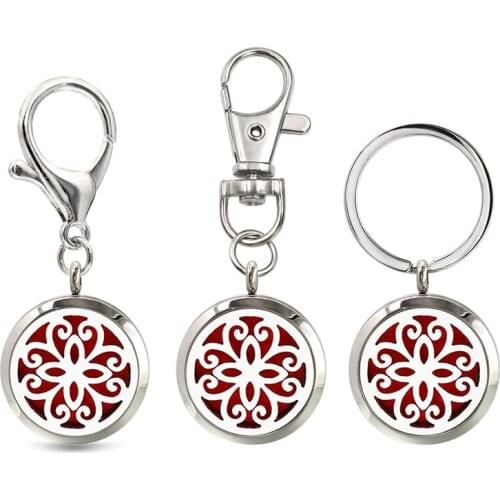 Aromatherapy Jewelry Keychain Keyring Open Locket Stainless Steel DIY Flower Perfume Essential Oil Diffuser Keychain Women Gift