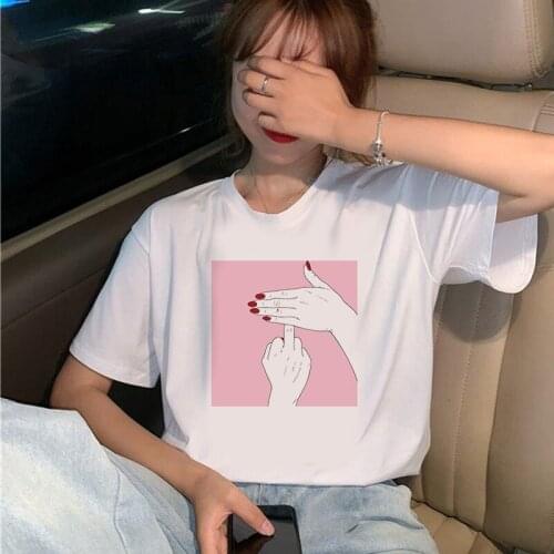 Womens T-shirt 90s Ulzzang Harajuku Graphic Funny Beautiful fingers Print T-shirt O Neck Casual Womens Top T-shirt