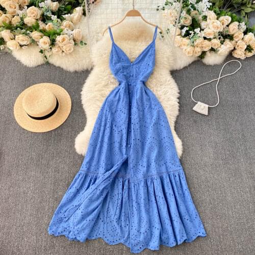 Womens Spring Summer Runway Fashion V Neck Split Backless Slip Dress Female ChicTravel Beach Party Dress TB1894