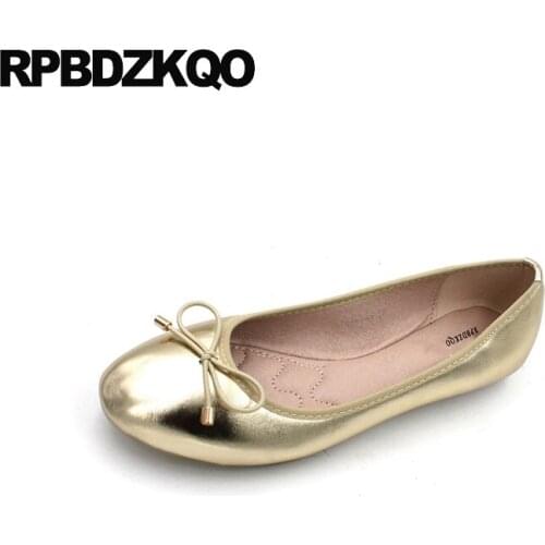 Ballerina Slip On Cheap Shoes China Gold Flats Leisure Ballet Gray Large Size Silver Metallic Beautiful Bow Women 2021 Round Toe