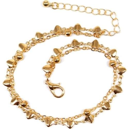 Charm Beaded Heart-shaped Pendant Stainless Steel Chain Anklet Femme Girl Gifts Summer Beach Leg Bracelet For Women