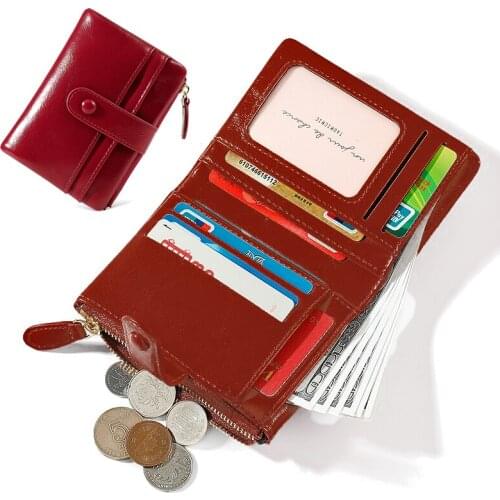 2021 New Women Leather Bifold Short Wallet Female Luxury Designer Fashion Oiled Waxed Small Purse Girl Coin Pocket Card Holders