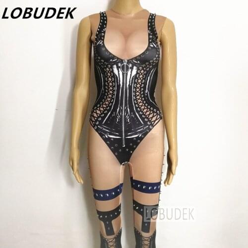 Female jumpsuit prom party black Dancer rivets prom Machine Costumes Bar Jazz performance stage clothing 3D printing