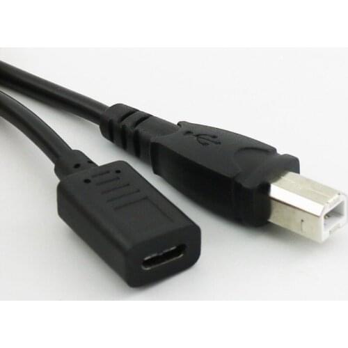 10x USB 3.1 Type C Female to USB 2.0 B Male Plug Printer Scanner Data Connector Adapter Cable Cord 1ft/30cm