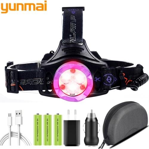 3pcs XM-L2 U3 LED Headlamp Cup Reflector 18650 or AA Battery Head Flashlight Lamp Torch Powerful Headlight COB Aluminum Red 10W