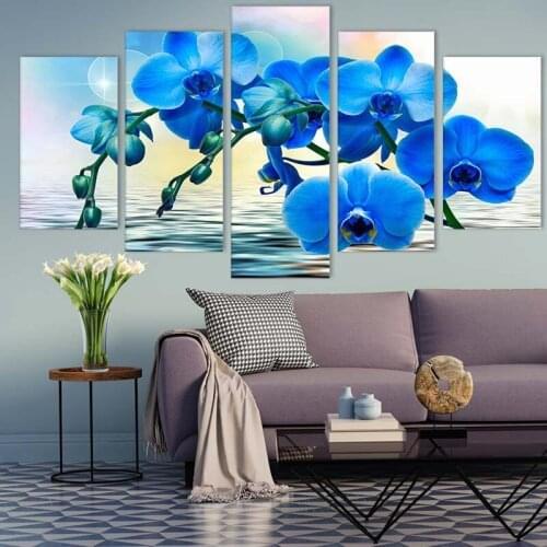 5PCS/Set NO Frame Elegant Blue Flower Art Poster Painting Art For Living Room Boy Room Modern Home Decoration