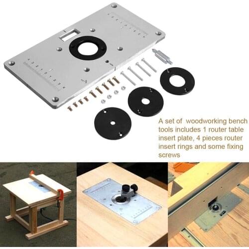 Router Table Plate 700C Aluminum Router Table Insert Plate + 4 Rings Screws for Woodworking Benches, 235mm x 120mm x 8mm 9.3inch
