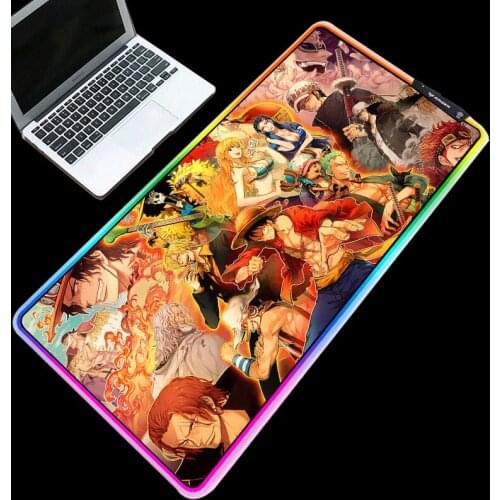 RGB Large Mouse Pad Gaming Anti-slip Natural Rubber Anime Mouse Mat with Locking Edge Computer Keyboard Desk 7 Colors LED Pad