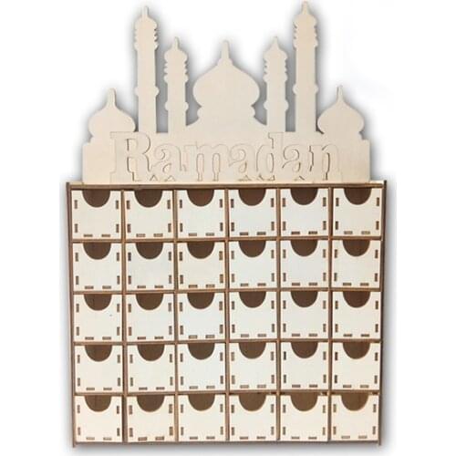 Wooden Islam Eid Mubarak DIY Drawer Countdown Calendar Decoration Gift Box Decoration Mubarak 30 Day Countdown Calendar Ornament