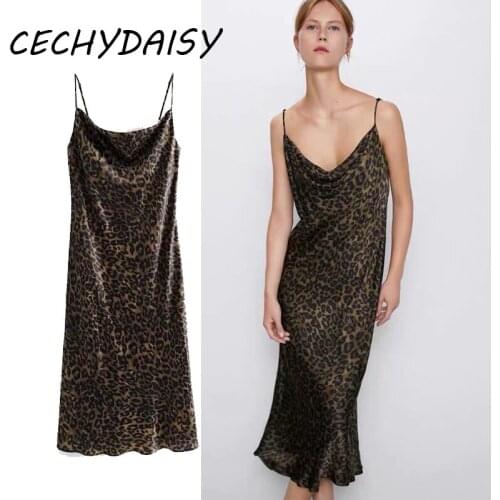 Designer casual loose spaghetti strap midi dress women sexy leopard v-neck night party dresses women robe femme été vestidos y2k