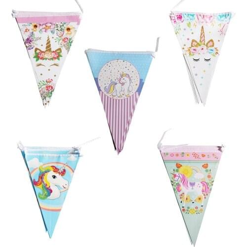Unicorn 1st Birthday Banner Happy Birthday Party Decorations Kids Little Mermaid Flag Baby Shower Banner Wedding Garland WQ01