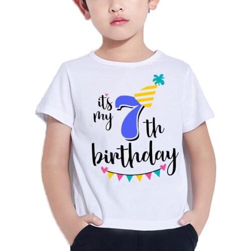 Kids Birthday Cartoon T Shirt for Girls Tshirt Number 1 2 3 4 5 6 7 8 Graphic Kids Clothes Boys Letter Print Summer Short Sleeve