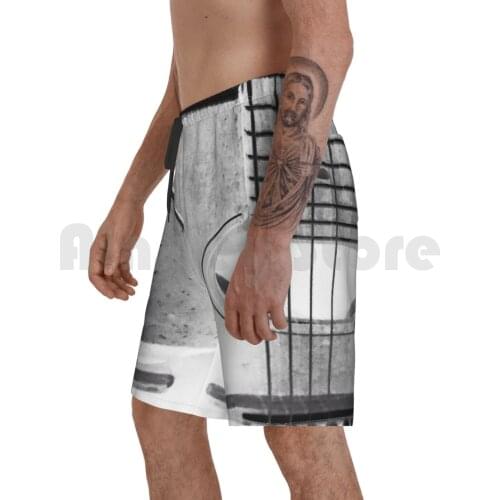 Guitar Strings~black And White Beach Shorts Men Beach Pants Swim Trunks Black White Guitar Strings Instrument Music