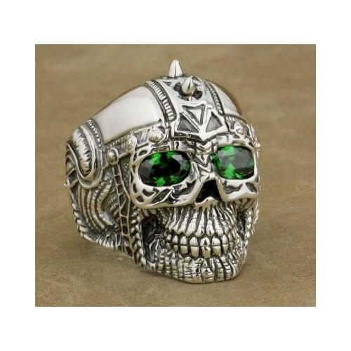Punk Rock Green Eye Skull Ring Mens Hip Hop Stainless Steel Rings Biker Jewelry Gift