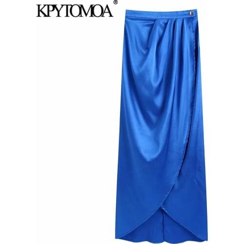KPYTOMOA Women 2021 Fashion With Gathered Soft Touch Wrap Midi Skirt VIntage High Waist With Buttoned Female Skirts Mujer