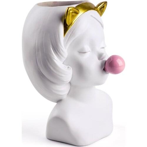 CREATIVE RESIN VASE CUTE GIRL BUBBLE GUM DECORATION HOME LIVING ROOM DINING TABLE DECORATIVE ART PORTRAIT GOLD VASE R1961