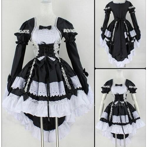 Girl Princess Bow Lace Tea Party Dress Lolita Maid Uniform Anime Cosplay Costume Women British Style Palace Noble Formal Dresses