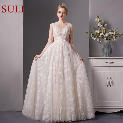 SL-6078 Sleeveless beads embroidery lace bridal wedding dress beach wedding gowns 2019