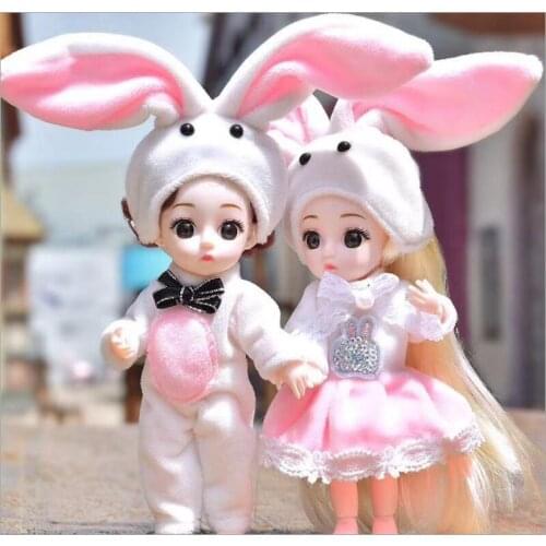 2pcs 16cm BJD Doll with Clothes Rabbit Ear Hat 13 Movable Joints Girls Kids Birthday Christmas Gifts