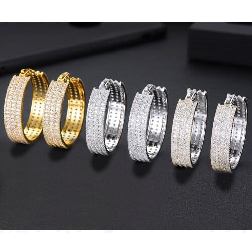 LARRAURI 3 Colors Fashion Jewelry Hoop Earrings Noble Wedding Luxury Clear Cubic Zircon Bridal boucle d'oreille femme 2019