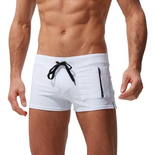 Summer Swimming Shorts Men Waterproof Quick-Drying Trunks Male Sharkskin Swimwear Zipper Trunks Mens Beach Briefs Boys Swimware