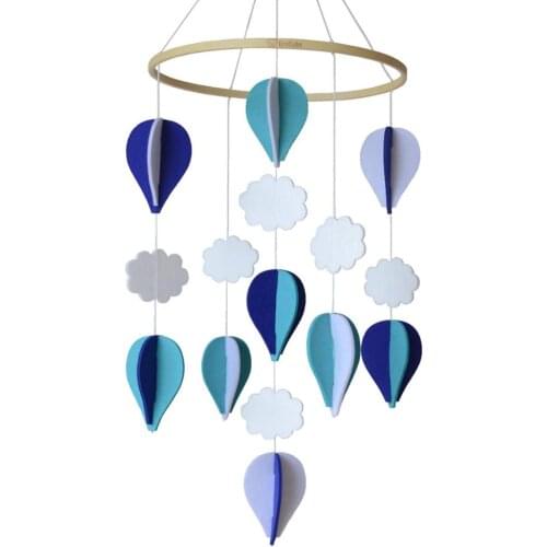 Baby Crib Mobile Navy Blue Turquoise Pale Grey and White Hot Air Balloons and Clouds Nursery Decor