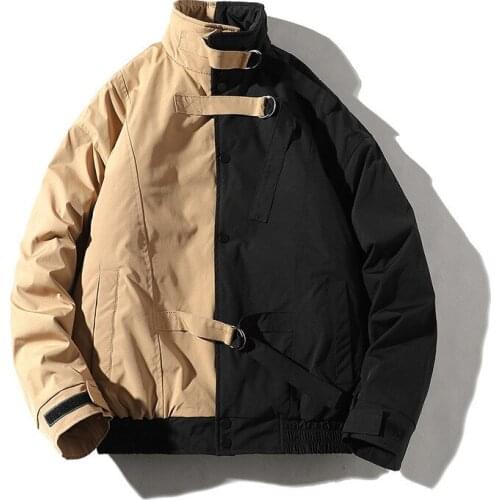 2021 Winter Mens Warm Cargo Jackets And Coats Cotton Padded Thick Thermal Parkas Outwear For Male 2 Colors Patchwork Tops