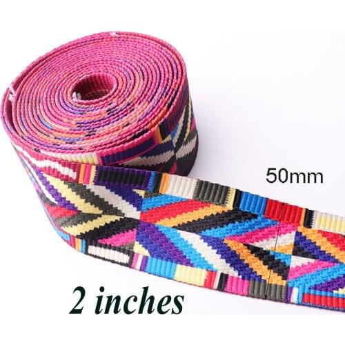 2" Soft Double Layer Webbing buckle Woven Jacquard Blue Purple Pink Pattern purse strap ethnic strap Handle Belt webbing-50mm