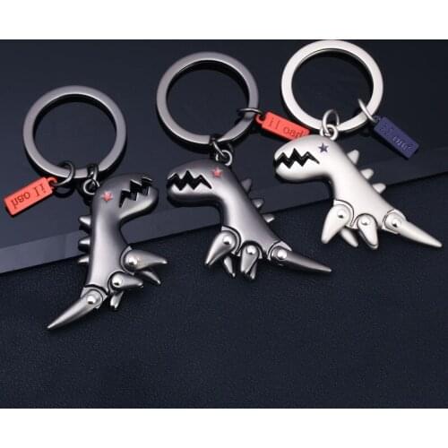 3 Colors Optional Creative Cute Dinosaur Key Chain Gun Black Nickel Bronze Metal Dinosaur Pendant Key Ring Moveable Bag Keychain