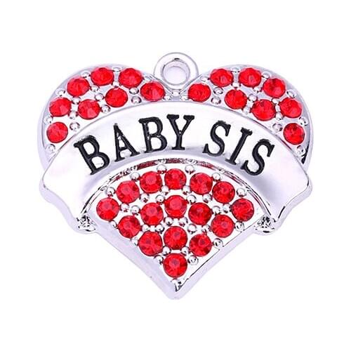 New Arrival Drop Shipping 20pcs a lot rhodium plated BABY SIS with red/pink/blue/white crystal heart pendant Hot Selling